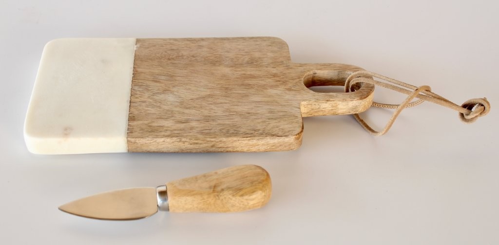 Wood & Marble Cheese Board With Knife